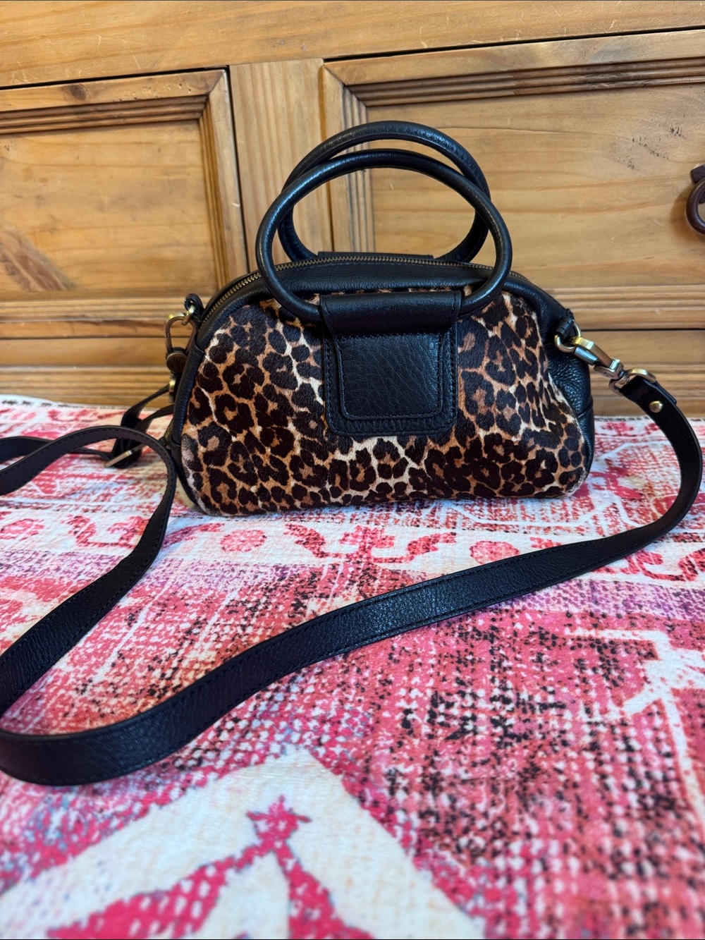 Hobo Sheila Small Satchel Leather Leapard Purse